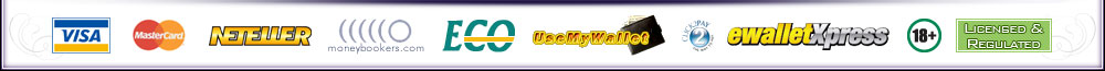 Deposit using Visa, MasterCard, Neteller, Moneybookers, EcoCard, UseMyWallet, Click2Pay, eWalletXpress